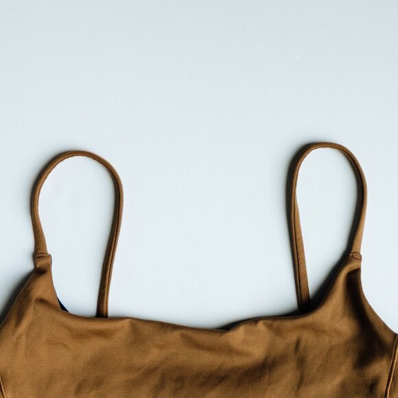 Left On Friday Pool Days Top Tan Lines Brown Scoop Front, A-C Cup - Size Small - Picture 5 of 11